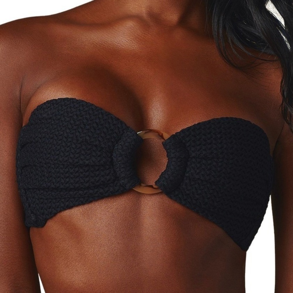 New! Montce Tori Bandeau Bikini Top Black Circle Hardware Womens S